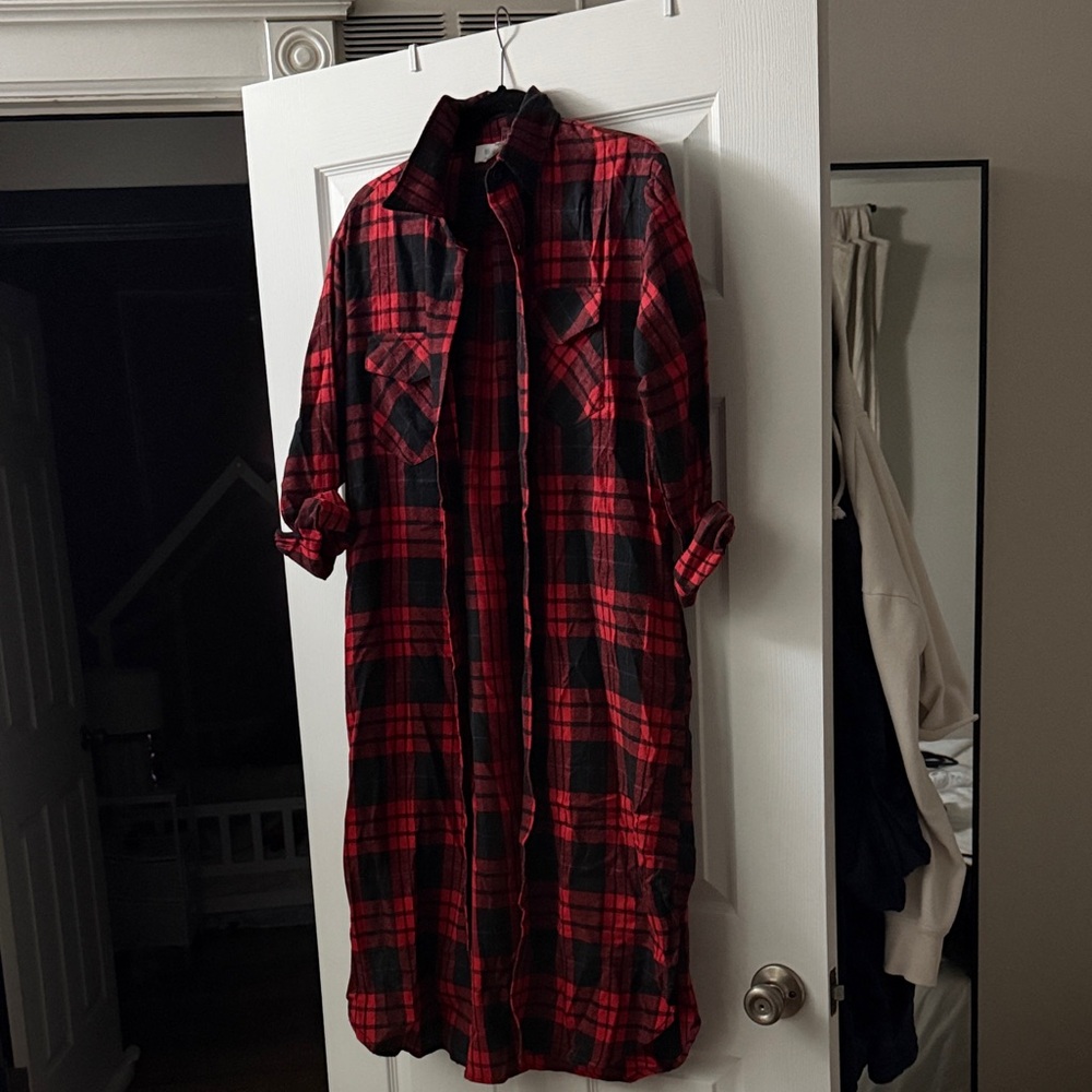 Bluivy Red and Black Plaid Shirt Dress
